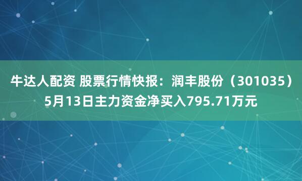 牛达人配资 股票行情快报：润丰股份（301035）5月13日主力资金净买入795.71万元